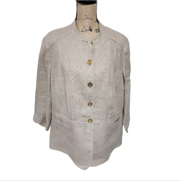 Michael Kors 100% Linen Flax and Metallic gold Peplum Jacket Blazer Plus Size 18 - Picture 1 of 8